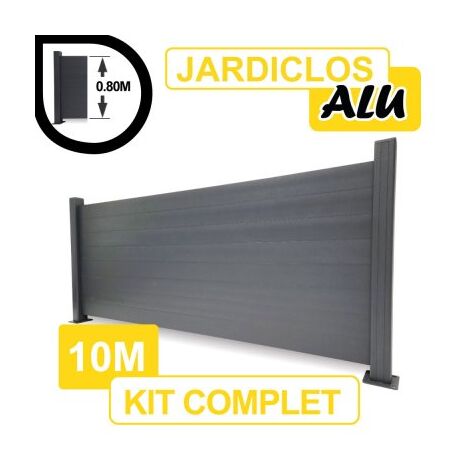 Kit Clôture Aluminium Gris Anthracite 10M - JARDICLOS - Sur Platines - 0,80 mètre