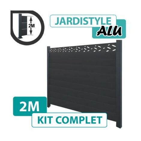 Kit Clôture Aluminium Gris Anthracite 2M - Design - 2 mètres