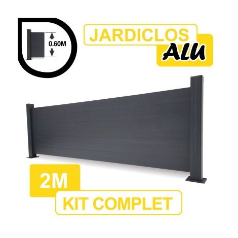 Kit Clôture Aluminium Gris Anthracite 2M - JARDICLOS - Sur Platines - 0,60 mètre