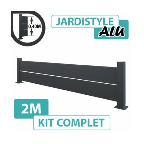 Kit Clôture Aluminium Gris Anthracite 4M - Pleine avec liseré - 0,60 mètre