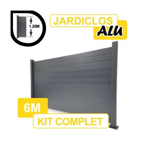 Kit Clôture Aluminium Gris Anthracite 6M - JARDICLOS - Sur Platines - 1,20 mètre