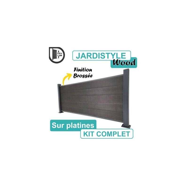 Cloture&jardin - Kit Clôture Composite Gris Anthracite Effet Brossé 1,8M - Sur Platines - 0,65 mètre