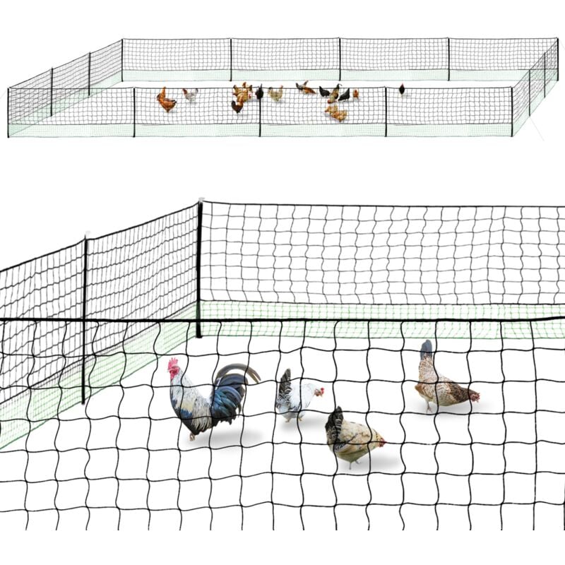 Kit clôture filet à poules 50 M avec porte 15 piquets double pointes