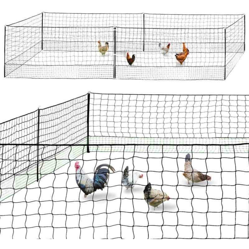 Kit clôture filet à poules 12 M avec porte 6 piquets double pointe