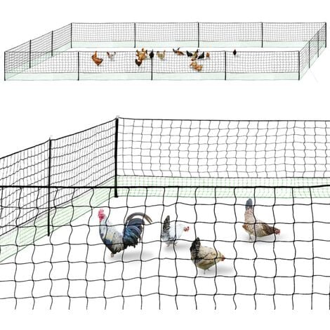 Kit clôture filet à poules 50 M avec porte 15 piquets double pointes - Noir