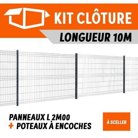 Kit clôture panneaux rigides fil Ø4mm scellement - 10 mètres