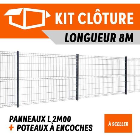 Kit clôture panneaux rigides fil Ø4mm scellement - 8 mètres