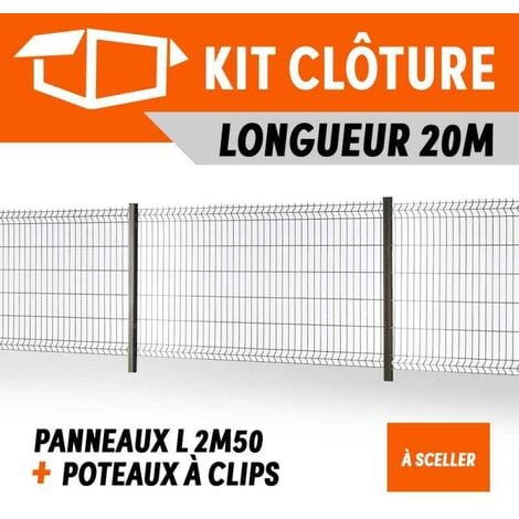 Kit clôture panneaux rigides fil Ø5mm scellement poteaux à clip - 20 mètres
