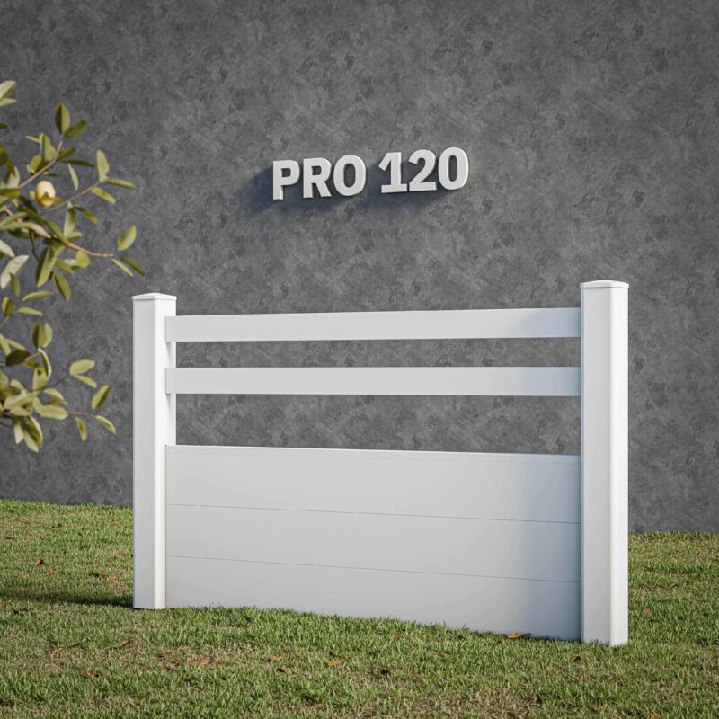 Kit Clôture pro pvc Blanc h. 120 cm x l. 5.70 m - 2 Lisses + 3 Soubassements