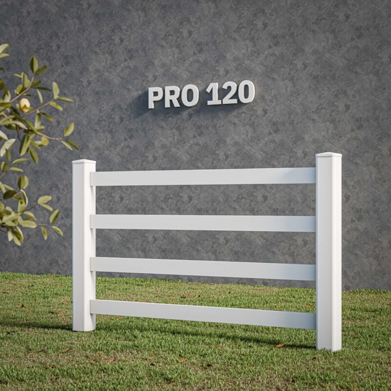 Mon Marché Déco - Kit Clôture pro pvc Blanc h. 120 cm x l. 5.70 m - 4 Lisses
