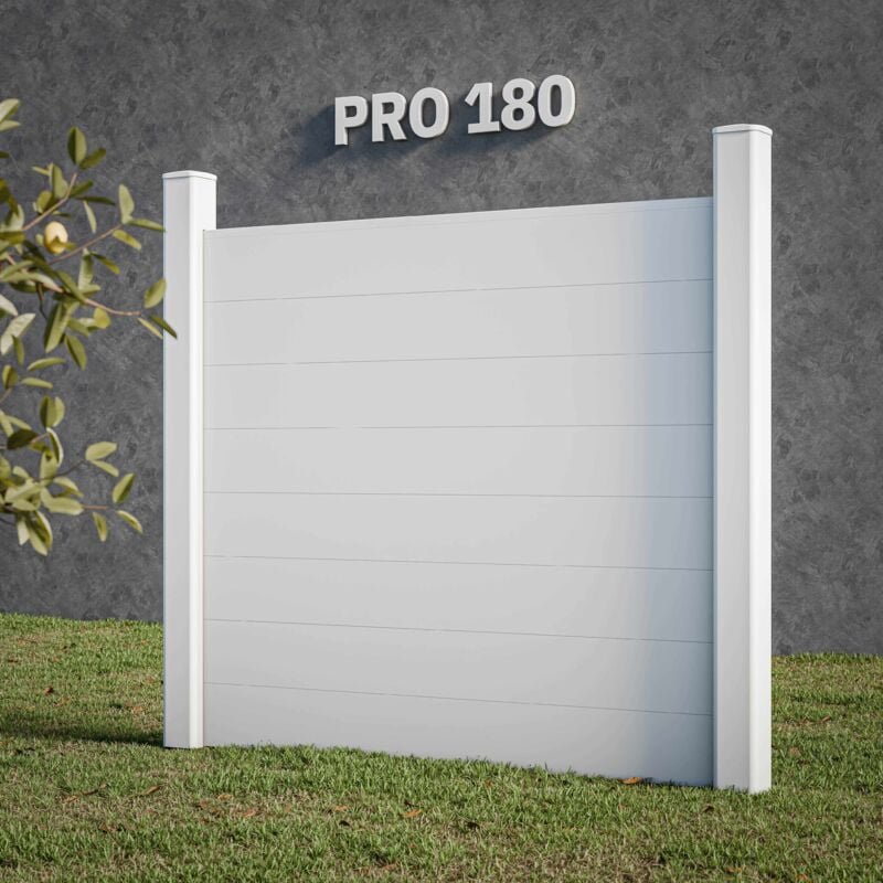 Mon Marché Déco - Kit Clôture pro pvc Blanc h. 180 cm x l. 5.70 m - 8 Soubassements