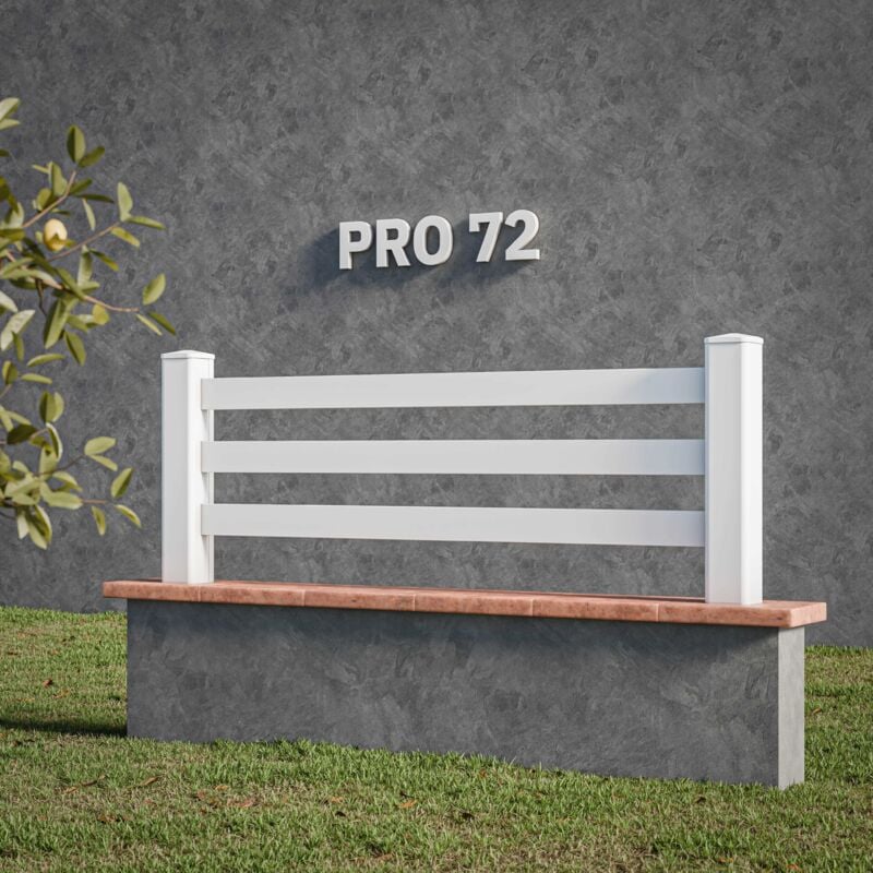 Mon Marché Déco - Kit Clôture pro pvc Blanc h. 72 cm x l. 5.70 m - 3 Lisses