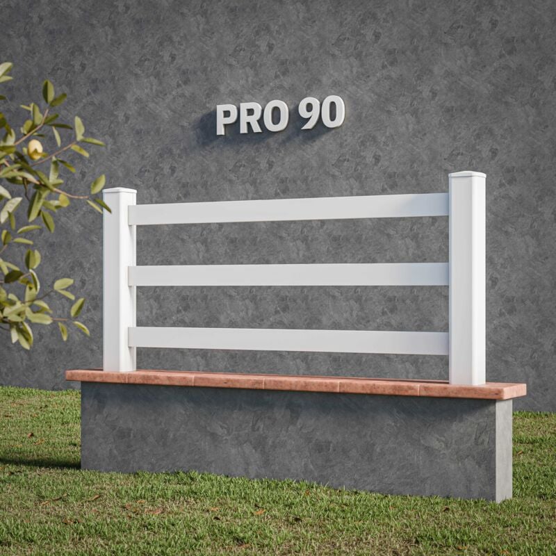Mon Marché Déco - Kit Clôture pro pvc Blanc h. 90 cm x l. 5.70 m - 3 Lisses