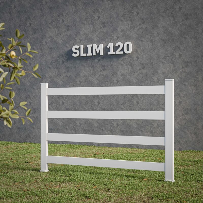 Kit Clôture SLIM PVC Blanc H. 120 cm x L. 5.60 m - 4 Lisses