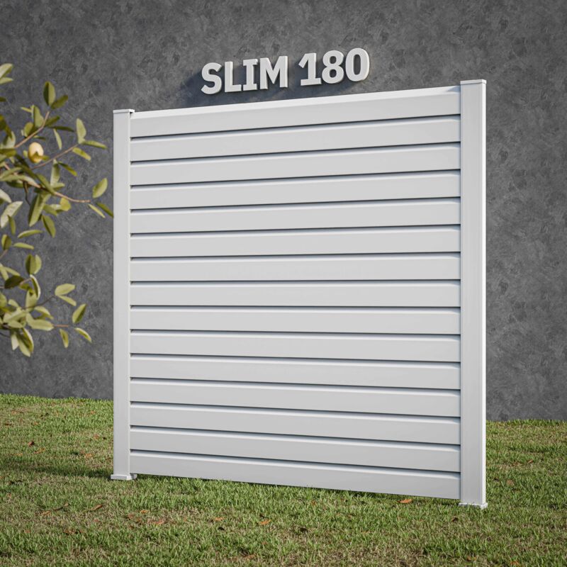 Kit Clôture SLIM PVC Blanc H. 180 cm x L. 11.10 m - 15 Lisses claire-voie
