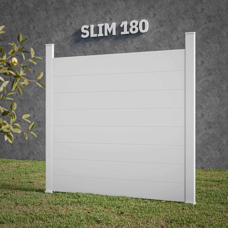 Kit Clôture slim pvc Blanc h. 180 cm x l. 5.60 m - 8 Soubassements