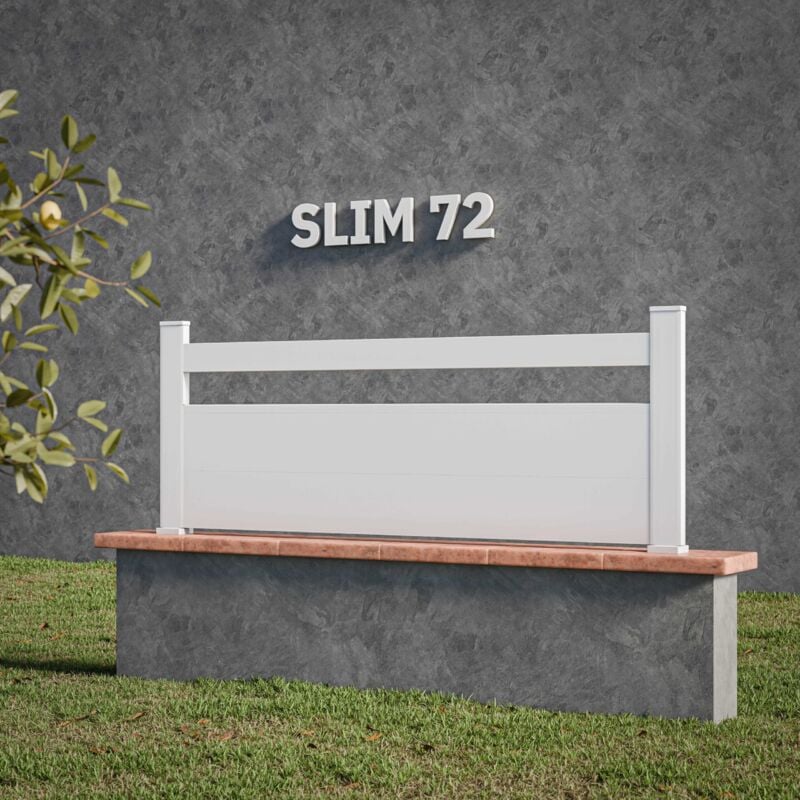 Kit Clôture slim pvc Blanc h. 72 cm x l. 11.10 m - 1 lisse + 2 soubassements