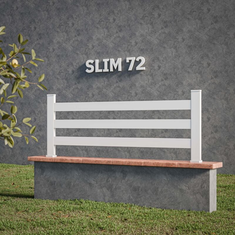 Mon Marché Déco - Kit Clôture slim pvc Blanc h. 72 cm x l. 11.10 m - 3 Lisses