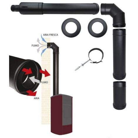 kit coassiale con uscita superiore per stufe a pelet, tubi da 80 mm
