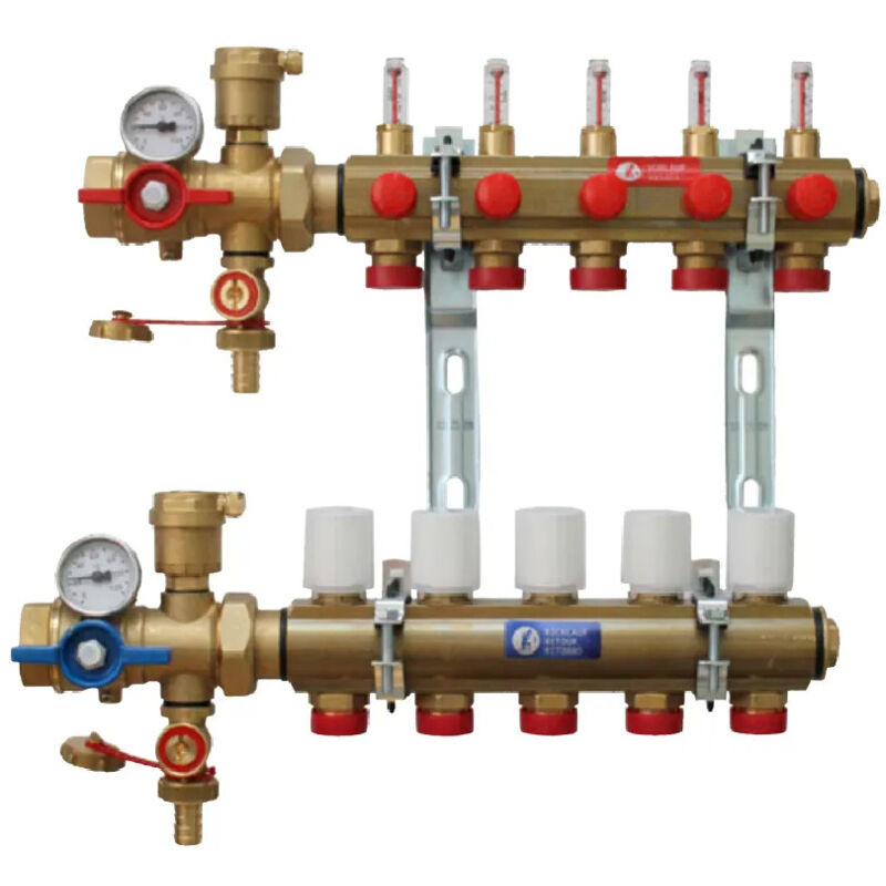 Giacomini - Collecteur KITR553FK prémonté avec débitmètre, 7 départs.
