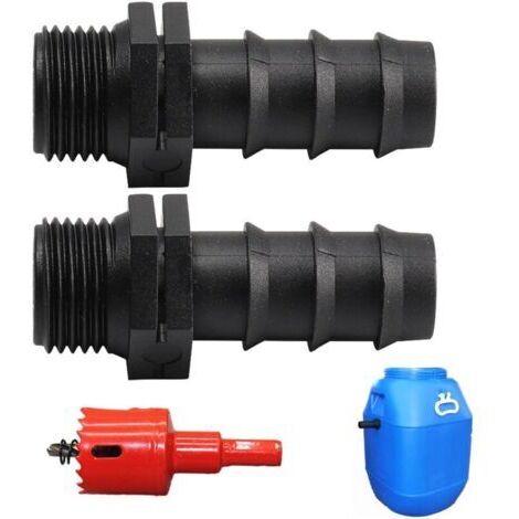 Kit Collecteur Eau de Pluie Kit Raccordement Cuve Eau de Pluie pour Réservoir de Pluie, Réservoirs d'eau, Citernes, Trop Plein Cuve Passe Paroi Cuve Eau, Embout Droit Diamètre 25 mm