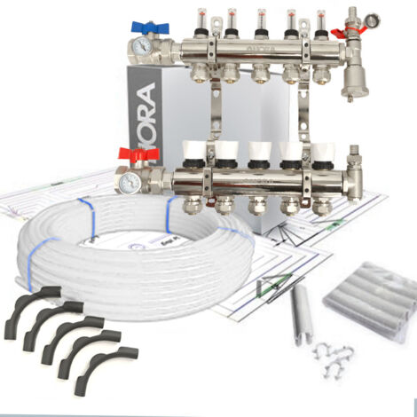 Kit Collecteur plancher chauffant hydraulique nourrice et tube PER Taille - Kit 5 sorties