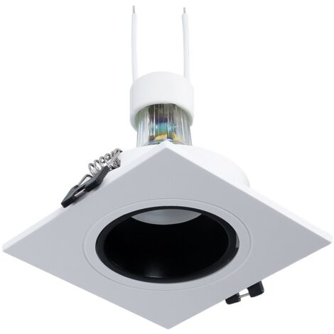 KIT Collerette spot carré 93x93mm (noir/blanc) + Ampoule GU10 - Blanc Chaud