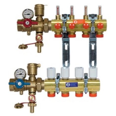 CASAÈ KITR553FK collettore premontato con flussometro e valvole multifunzione, 4 uscite Giacomini