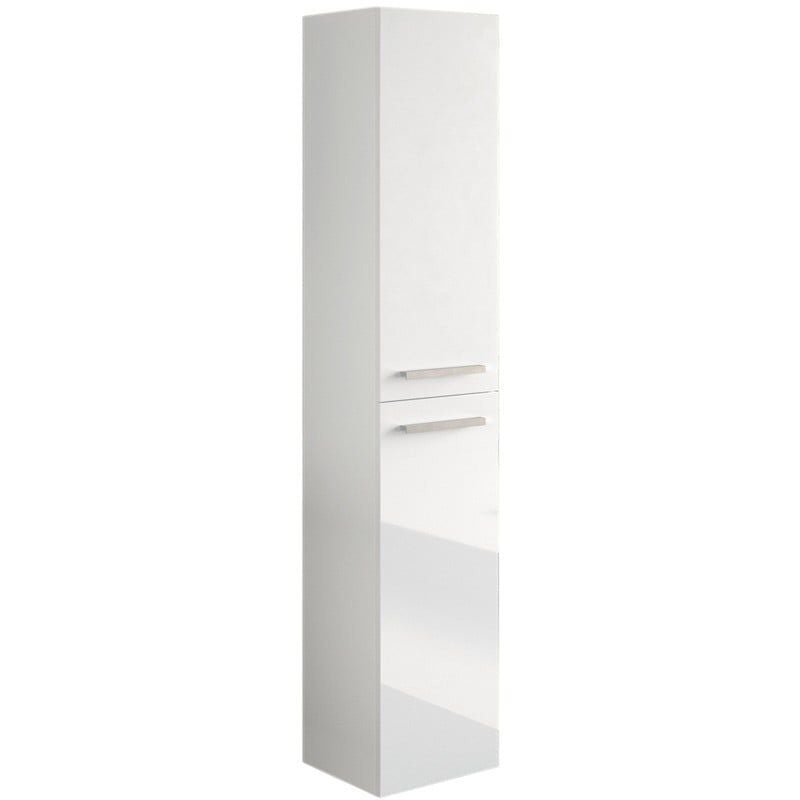 Altri - Colonna bagno, Mobile a colonna per bagno a 2 ante, Armadio pensile sospeso con 2 ripiani, cm 30x25h150, Bianco lucido