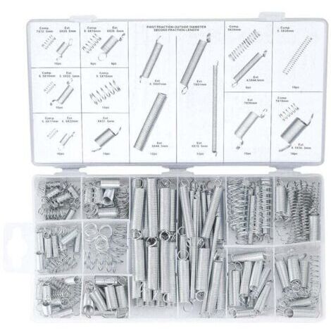 Kit combinado de 200 piezas: resortes de tensión, resortes oscilantes, resortes de compresión de acero inoxidable, resortes de acero (con caja).