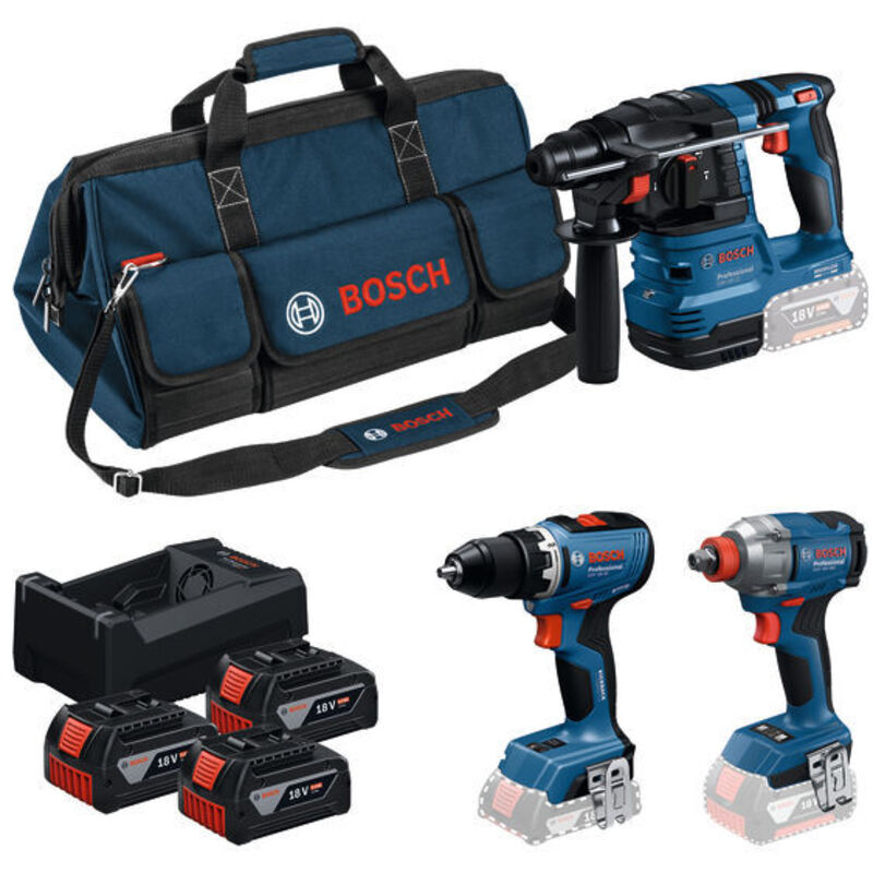 Kit Combo Bosch 18V con 3 utensili: GSR + GDX + GBH + 3x 5.0Ah + GAL 12V/18V-80