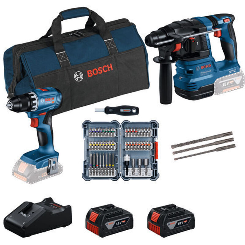 Bosch - Kit Combo 2 pezzi 18V: gsr 18V-45 + gbh 18V-22 + accessori + 2 x 4.0Ah + caricabatterie + borsa