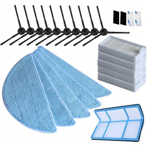 Kit compatible avec les accessoires ZACO A8 pour aspirateur et nettoyeur de sol, y compris les brosses latérales, les brosses principales, les chiffons d'essuyage et les filtres