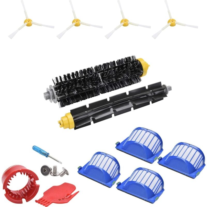 Kit compatible pour iRobot Roomba 600 675 676 692 694 677 697 698 671, 4x Brosse Latérale 4x Filtre 2x Rouleau de Balayette Rumba Balai Pièces de