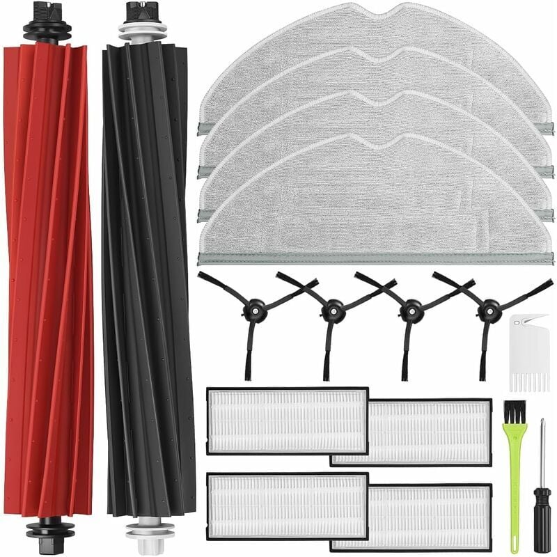 Kit Compatible série et Accessoires pour Roborock S8 Pro Ultra, Pièces de Rechange pour roborock S8/ S8 Plus, 2 Brosses Principales, 4 Filtres, 4