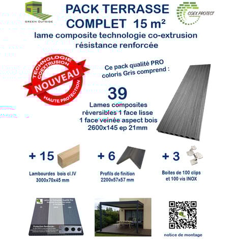 Kit complet 15 m² terrasse composite Coexprotect® coloris Gris