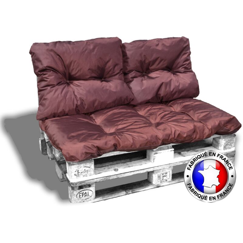 Calinuit - Kit complet 3 coussins palette imperméable ambre 1 assise + 2 dossiers 120x80 cm