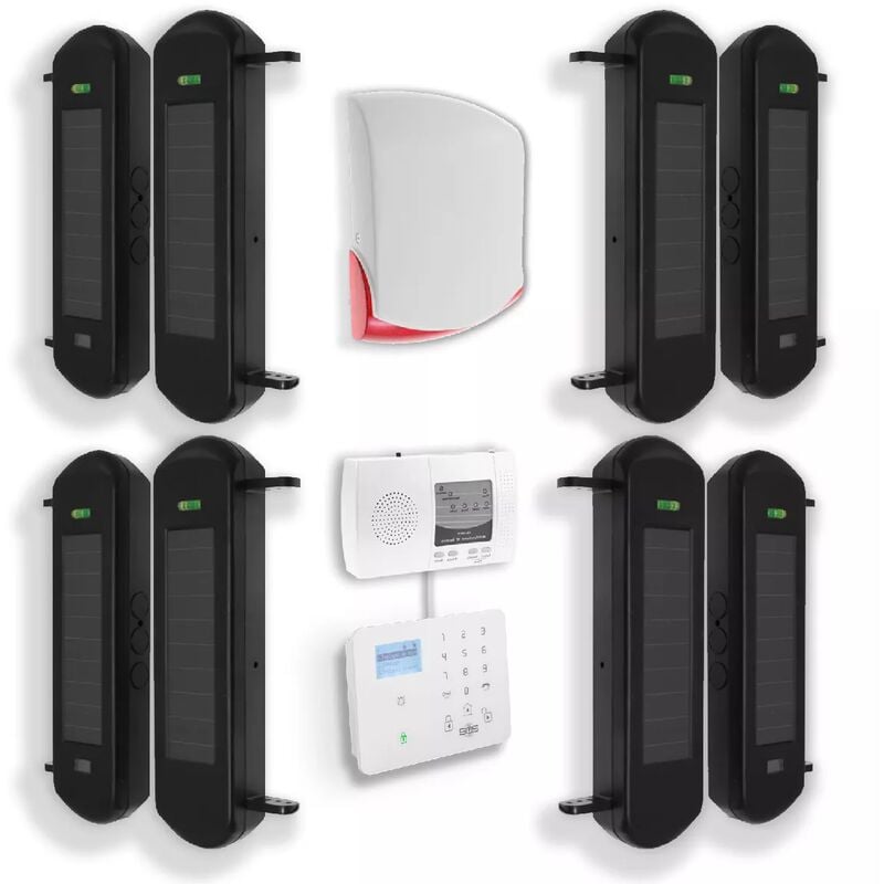 Ultra Secure - Kit complet 4 détections barrières 1B portée 900m + alerte gsm 4G appel/SMS sirène sans-fil puissante (gamme DA600+/KP)