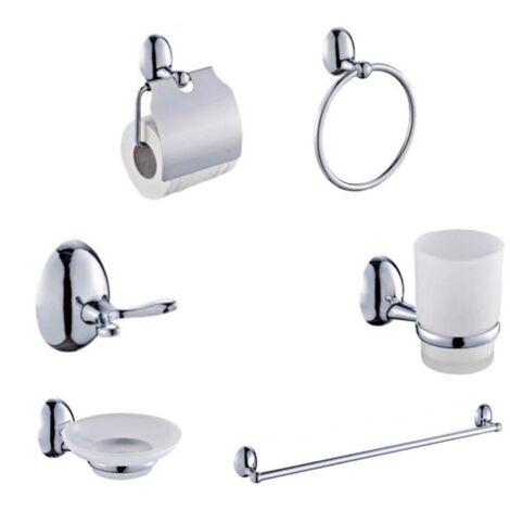 KIT COMPLET 6 ACCESSOIRES DE SALLE DE BAIN PORTE-SAVON WC CROCHET SERVIETTE 03903