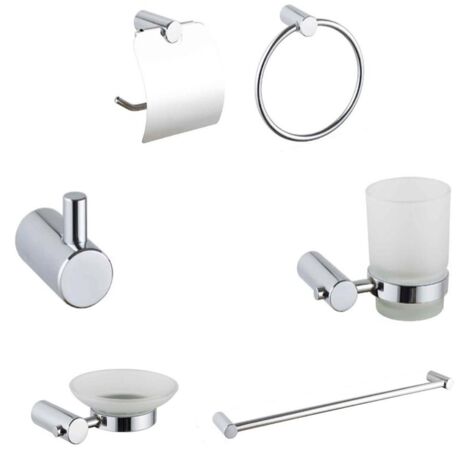 KIT COMPLET 6 ACCESSOIRES DE SALLE DE BAIN PORTE-SAVON WC CROCHET SERVIETTE 03908