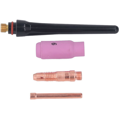 Kit complet accessoires torche soudage TIG argon avec buse céramique, électrode tungstène, pince et connecteurs.