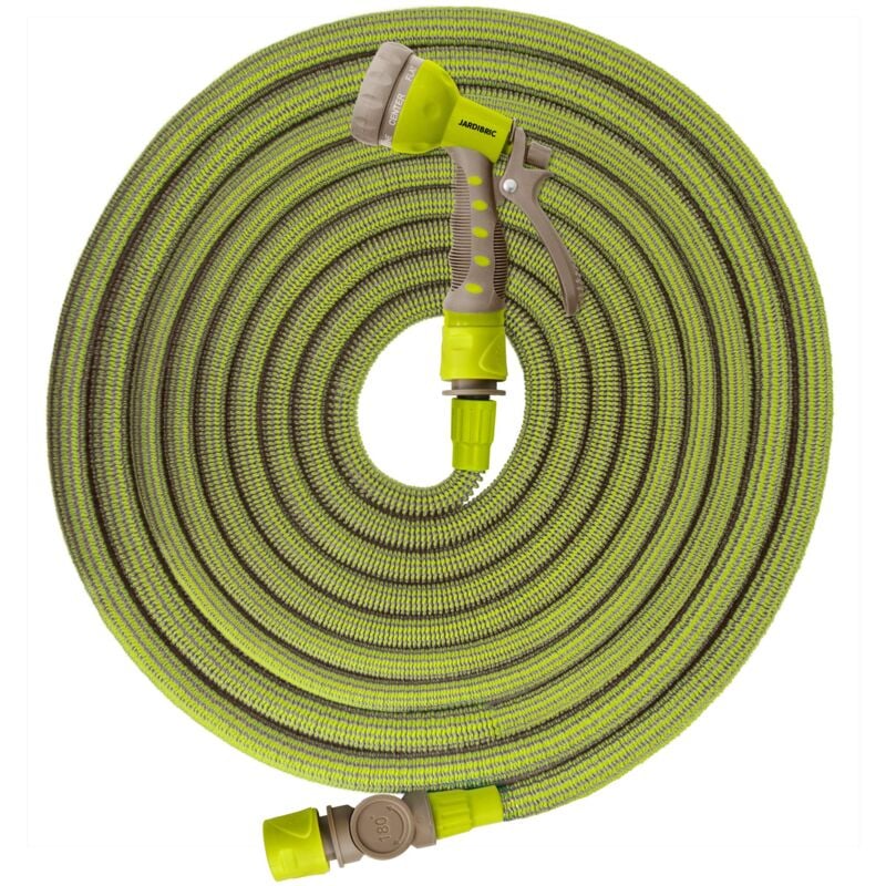 Set tuyau Jardibric tirable 10 à 30 m – Avec pistolet + raccords – Arrosage puissant et pratique sans effort