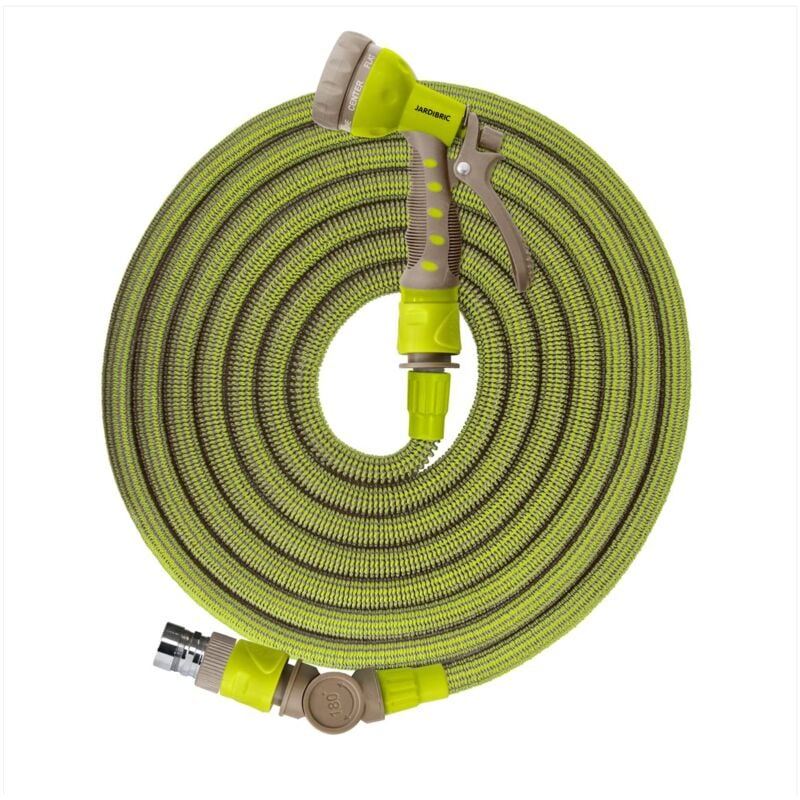 Set tuyau Jardibric tirable 7,5 à 22,5 m – Avec raccords + pistolet 7 jets – Solution complète et robuste