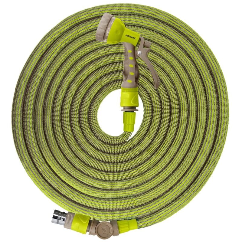 Set tuyau étirable Jardibric 13,5 à 40 m – Raccord rapide + pistolet fourni – Pour arrosage intensif quotidien