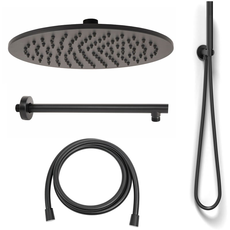 Kit complet de douche rond 1 jet noir mat en laiton et acier inox mod. Kit black tondo