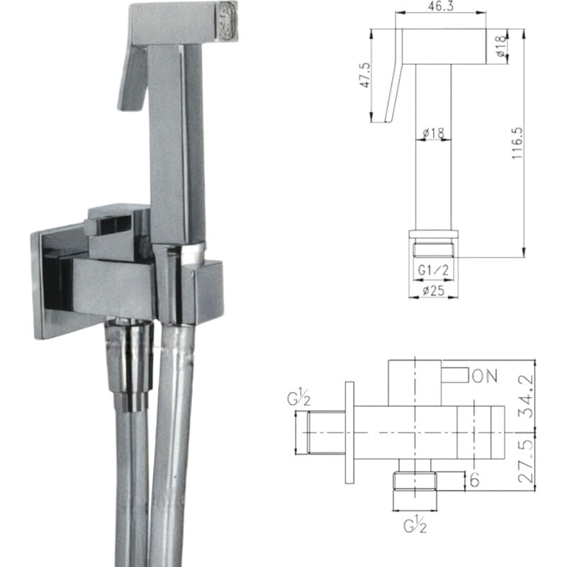 Kit complet de douchette wc carrée en laiton avec robinet