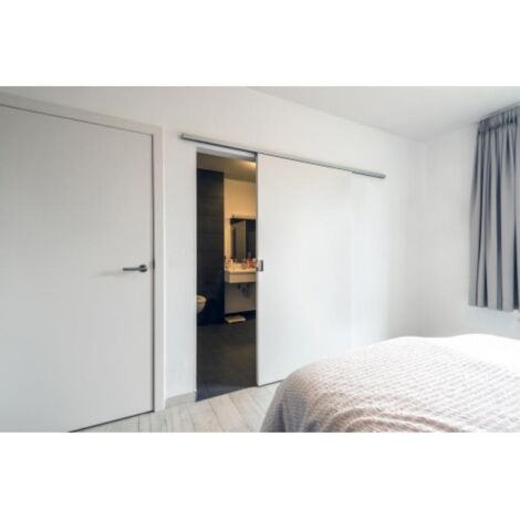 Kit complet de garniture, rail et accessoires, pour porte coulissante de séparation en bois - Charge maxi par vantail : 80 kg - Décor : Alu anodisé - ARLU