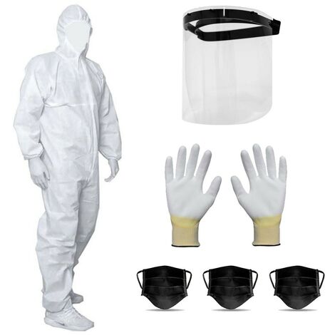 Kit complet de protection Combinaison L Paire de Gants Taille 11 Masque Noir et Visière