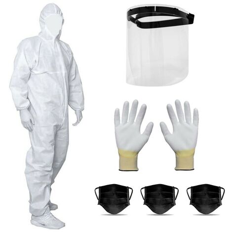 Kit complet de protection Combinaison XL Paire de Gants Taille 11 Masque Noir et Visière