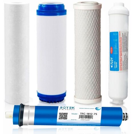 ROSMMEL Kit complet de remplacement pour osmose inverse domestique – Filtres et membrane ROTEK 75 GPD